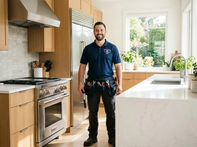 Appliance Repair Hero technician in a Blue Mounds, WI kitchen after an appliance repair